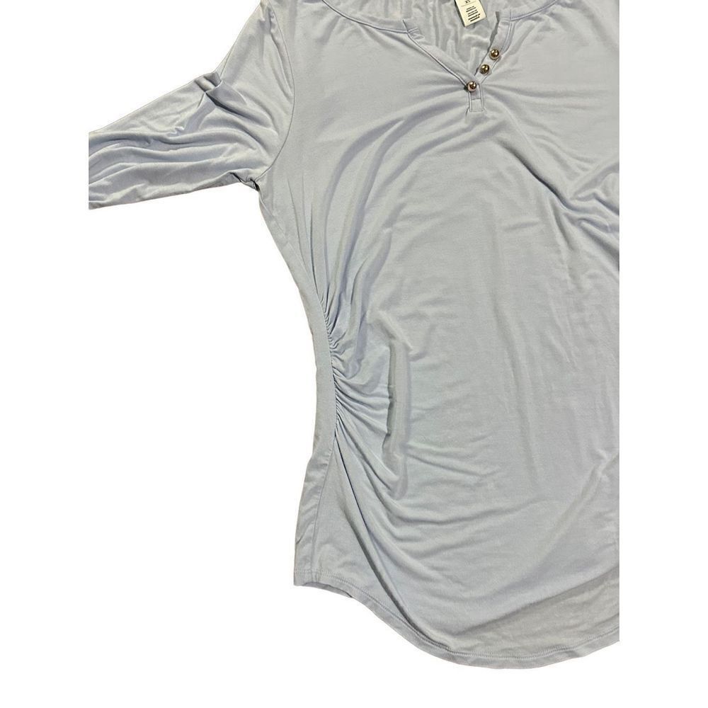 White House Black Market Pale Blue Jersey Knit Stretch Ruched‎ Sides blouse XS - Picture 5 of 8